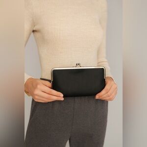 Ardene Black Leather Clutch Wallet With Silver Clasp